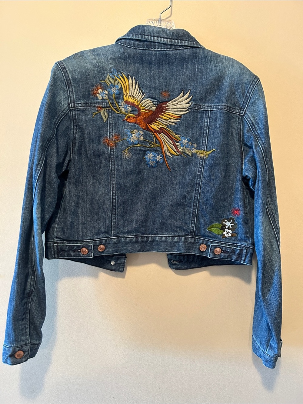 Seven 7 Embroidered Bird Denim Jacket in Blue